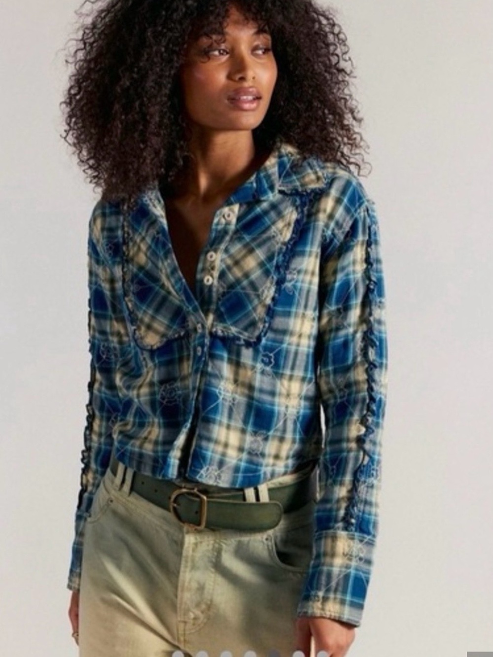 Free People/ We the Free Georgia Embroidered Plaid Buttondown Size XL
